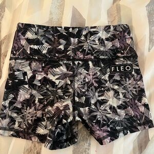 Fleo Women's Black and Purple Patterned Athletic Shorts